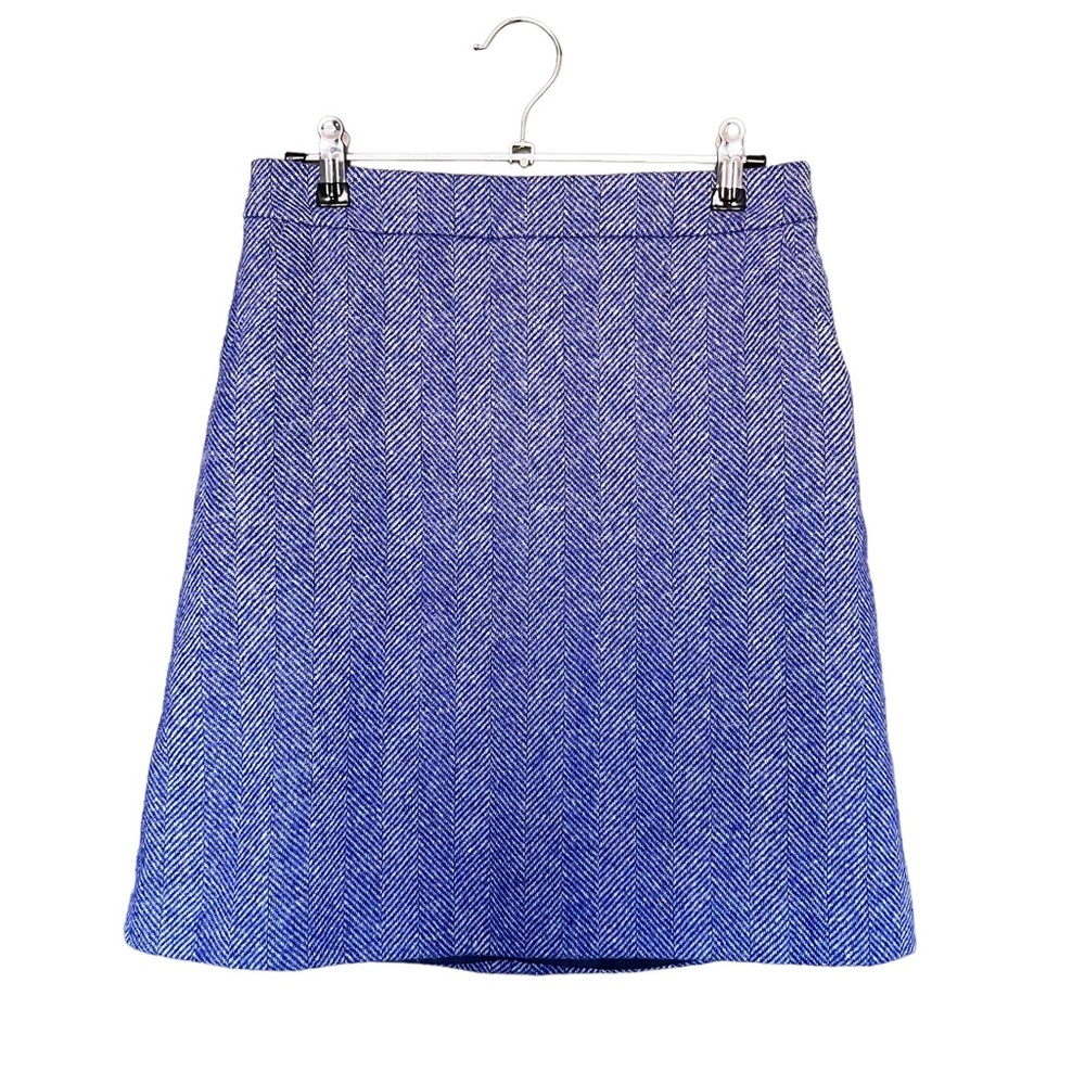Boden British Tweed by Moon Blue Herringbone Tweed Wool Mini Skirt
